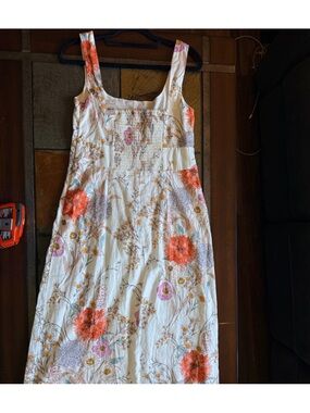 Ann Taylor Cream smock Floral Trim BNWT 4 beachy resort vacation office midi